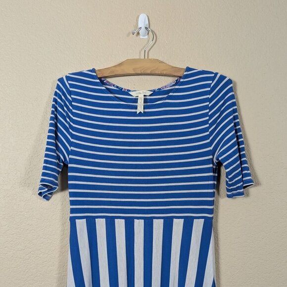 Matilda Jane Women's sz S The Road Ahead Blue White Striped Maxi Dress pockets - Picture 6 of 8